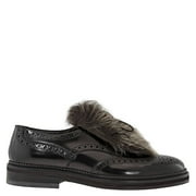 Emporio Armani Boys Lace Up Black Detach Fur Wing Tip Shoes, Brand Size 37 (5 Big Kids)